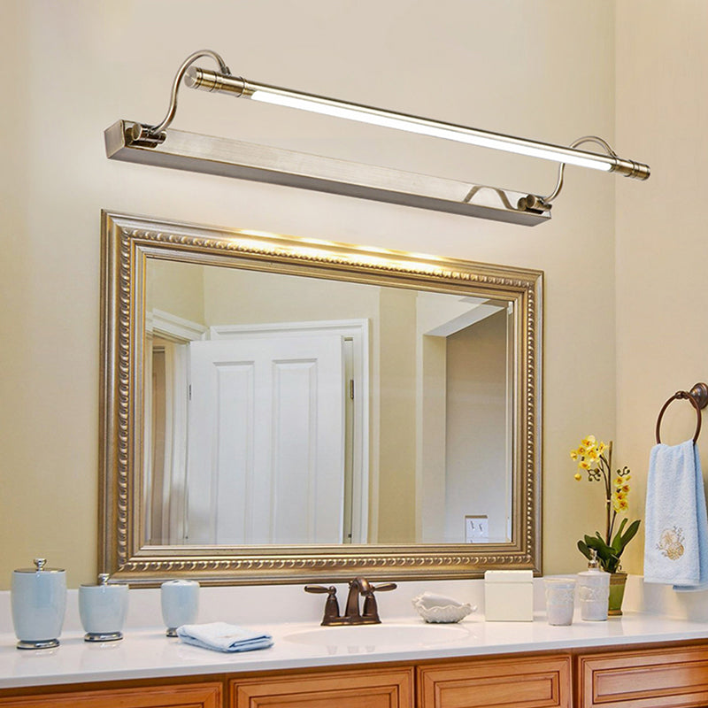 Adjustable Curved Arm Country Style Nickel Vanity Lamp - Tubular Metal Wall Light