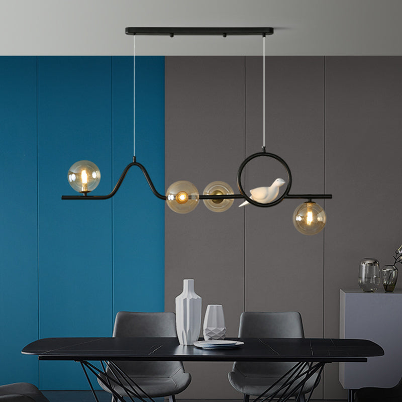 Modern Curve Island Ceiling Light With Glass Ball Shade For Dining Room