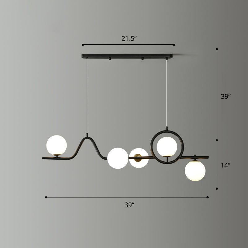 Modern Curve Island Ceiling Light With Glass Ball Shade For Dining Room