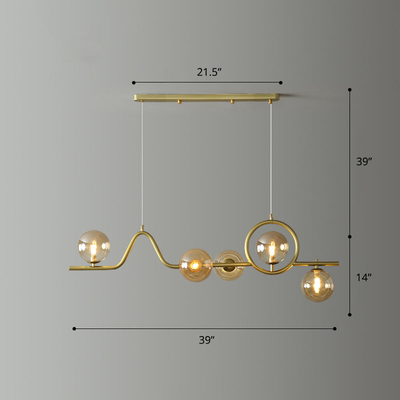 Modern Curve Island Ceiling Light With Glass Ball Shade For Dining Room