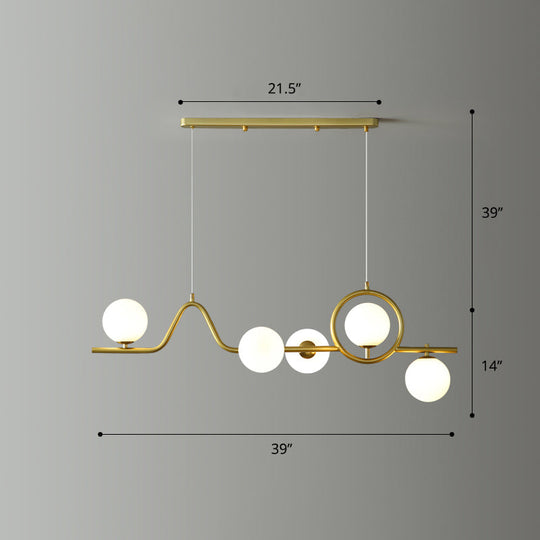 Modern Curve Island Ceiling Light With Glass Ball Shade For Dining Room