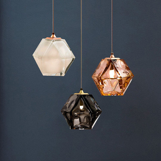 Textured Diamond Suspension Pendant Lamp - White/Amber/Smoke Glass Modern Led Hanging Light For
