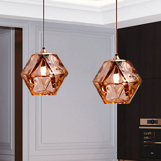 Modern Diamond Suspension Pendant Lamp With Textured White/Amber/Smoke Glass Led Hanging Light