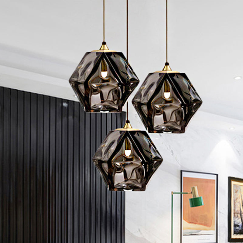 Modern Diamond Suspension Pendant Lamp With Textured White/Amber/Smoke Glass Led Hanging Light