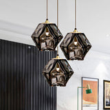 Modern Diamond Suspension Pendant Lamp With Textured White/Amber/Smoke Glass Led Hanging Light