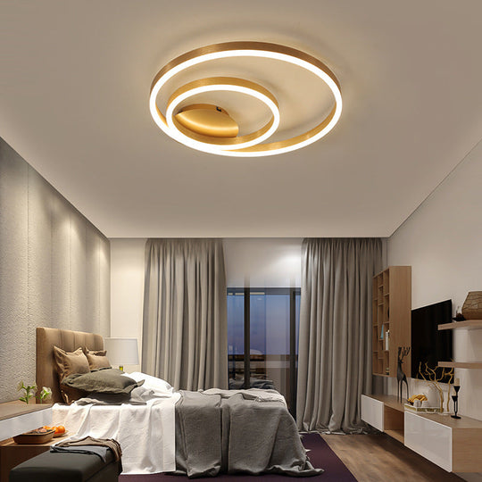 Minimalistic Gold Led Ceiling Mount Light For Bedroom - Aluminum Fixture