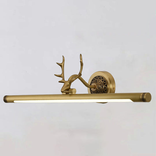 Rotatable Led Tube Vanity Light With Rustic Antler Design - Perfect For Bathroom Brass / 18