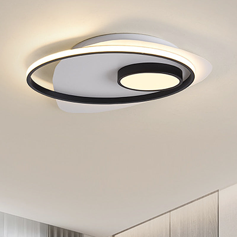 Modernist Led Acrylic Oval Flush Mount Light - Black/White Ceiling Lamp Fixture 18’/21.5’/27’