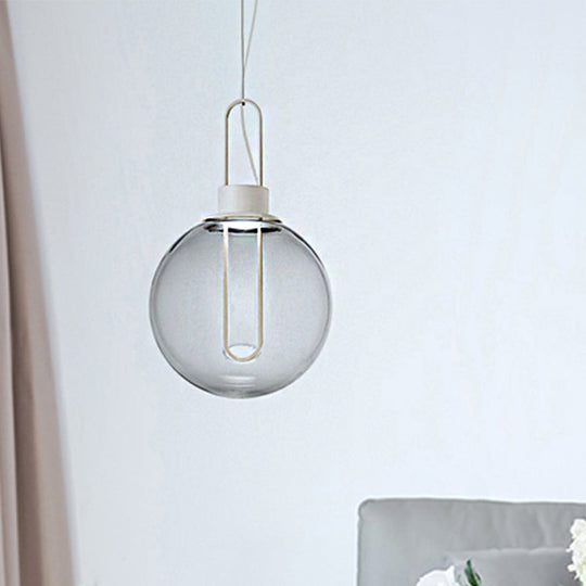 Contemporary Clear Glass Sphere Pendant Lighting - 1 Light White/Black Hanging Lamp Fixture For