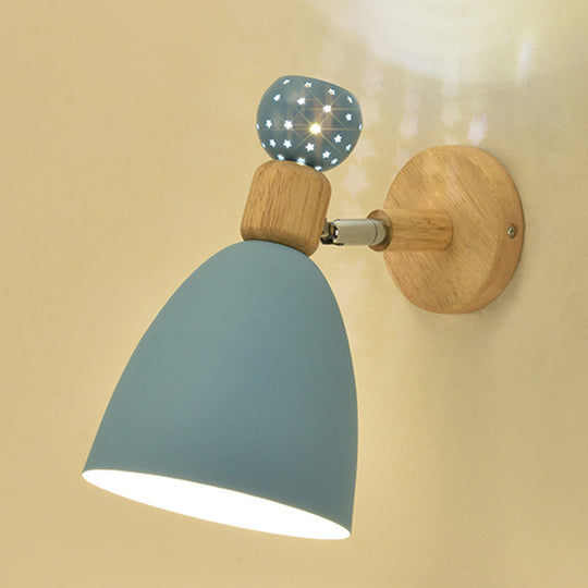 Macaron Bell Wall Mount Light Metal 2-Light Bedside Sconce With Star Cutouts - Creative Design Blue