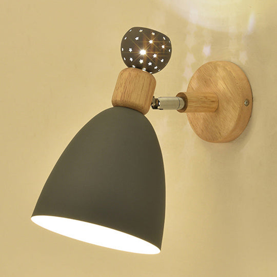 Macaron Bell Wall Mount Light Metal 2-Light Bedside Sconce With Star Cutouts - Creative Design Grey