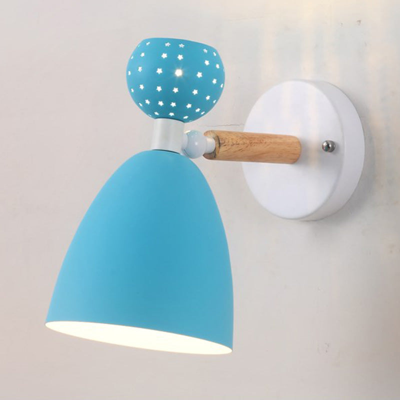 Macaron Bell Wall Mount Light Metal 2-Light Bedside Sconce With Star Cutouts - Creative Design Blue