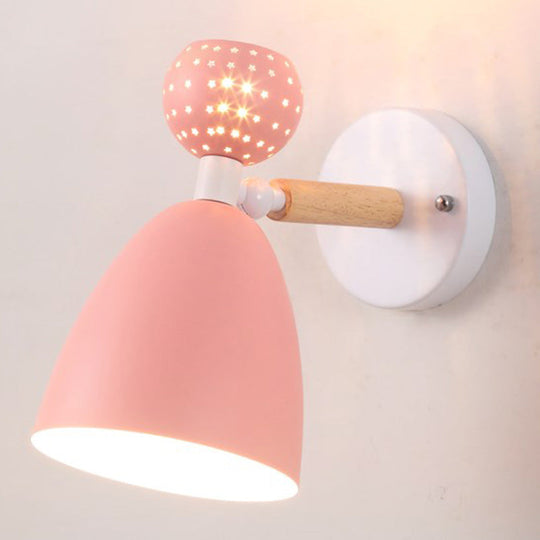Macaron Bell Wall Mount Light Metal 2-Light Bedside Sconce With Star Cutouts - Creative Design Pink