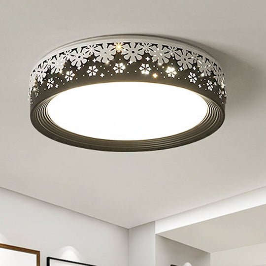 Modern Led Flush Mount Ceiling Light - Black Snowflake Pattern Acrylic Shade Warm/White 18/22/30 Dia