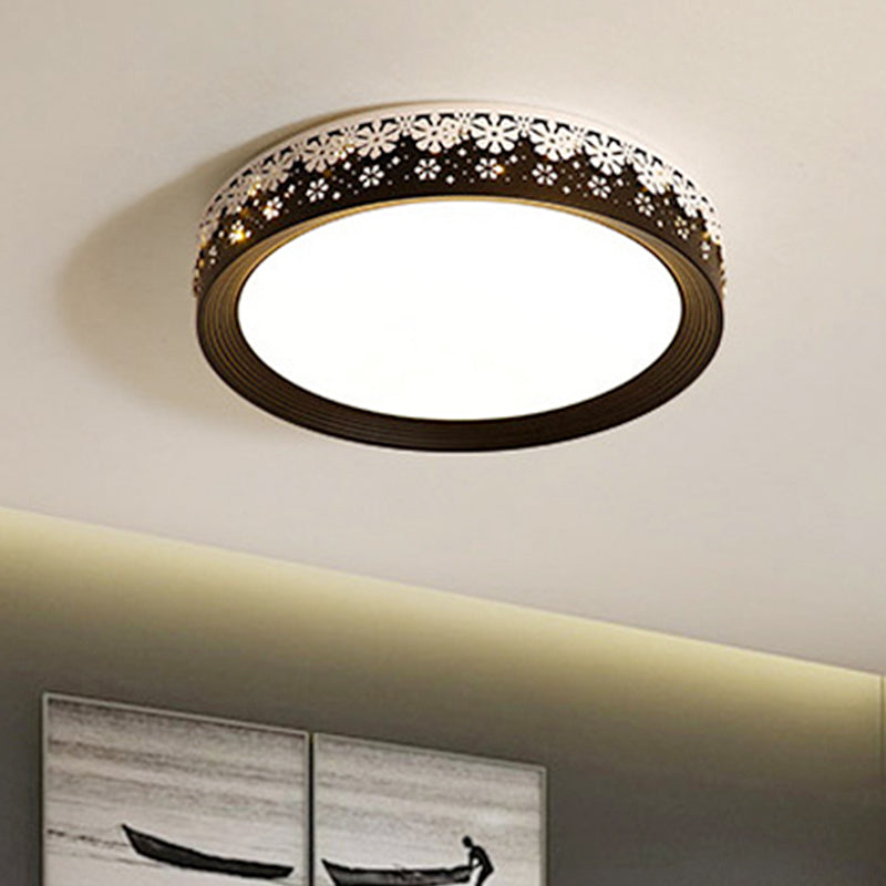 Modern Led Flush Mount Ceiling Light - Black Snowflake Pattern Acrylic Shade Warm/White