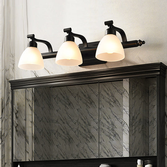 Black Finish Vanity Lamp - Countryside Opal Frosted Glass Bell Wall Sconce For Bathroom Lighting