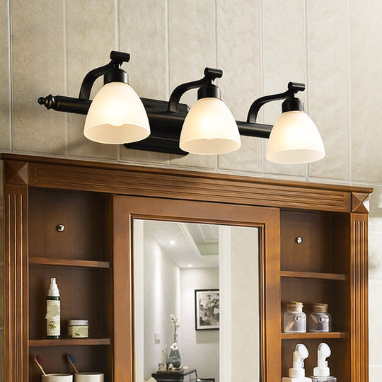Black Finish Vanity Lamp - Countryside Opal Frosted Glass Bell Wall Sconce For Bathroom Lighting