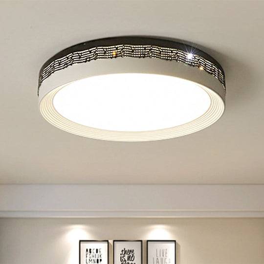 Contemporary Led Ceiling Lamp In Black Round 18’/22’/30’ Dia Flush Mount With Warm/White