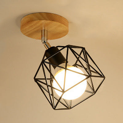 Industrial Black Metal Semi Flush Light With Adjustable Squared/Globe Design - Ideal For Corridors