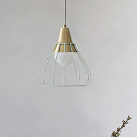 Modern Metal Cone Pendant Lighting - 1 Light Hanging Lamp With Wire-Cage Shade (9/13 Wide) White / 9