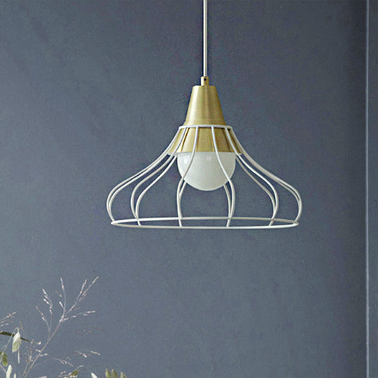 Modern Metal Cone Pendant Light With Wire-Cage Shade - 1 9’/13’ Wide