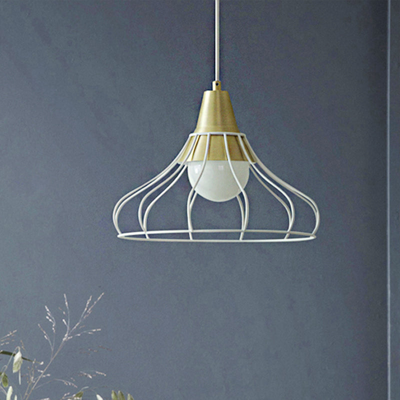 Modern Metal Cone Pendant Lighting - 1 Light Hanging Lamp With Wire-Cage Shade (9/13 Wide)