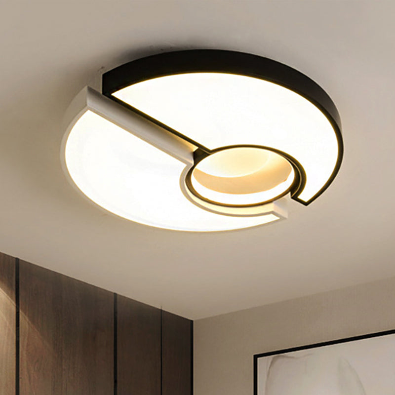 Modern Metal Round Flush Mount Light With Led And Recessed Diffuser In Black/White White/Warm