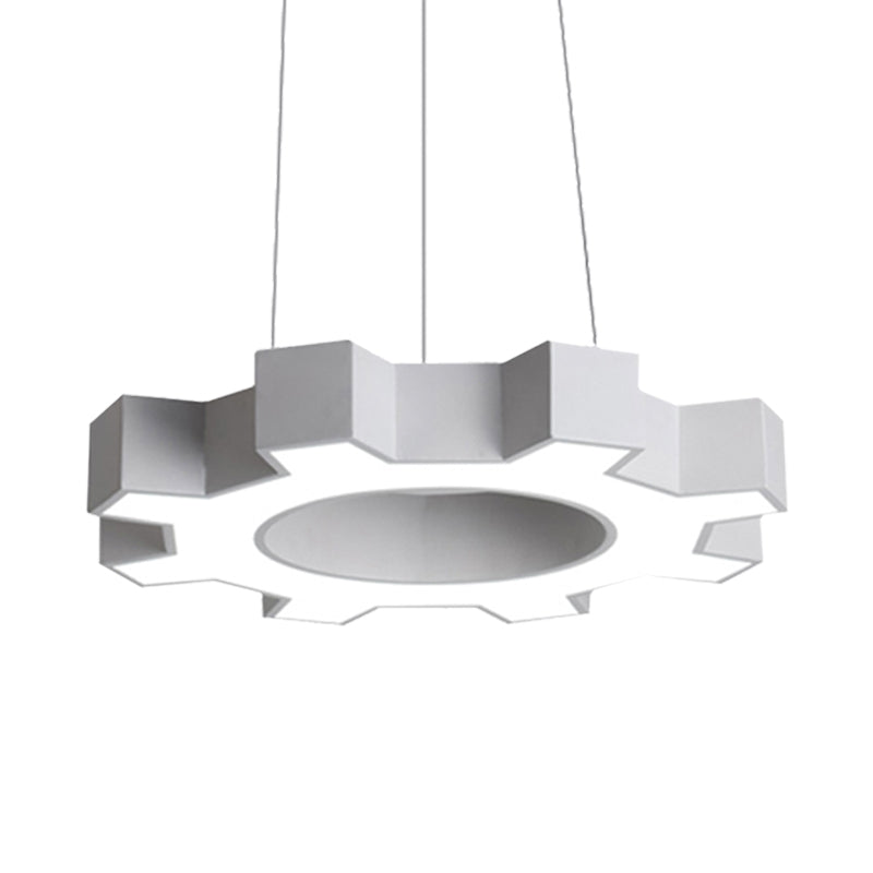 Contemporary Metal Led Pendant Lamp For Gym - Wide Gear Shape White/Black White/Warm Light