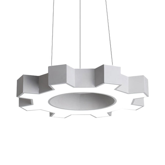 Contemporary Metal Led Gear Pendant Lamp For Gym - 23.5/31.5 Wide White/Black + White/Warm Light
