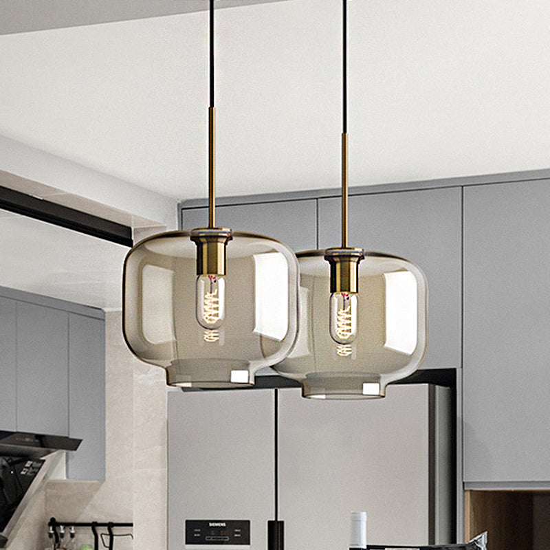 Contemporary Brass Suspension Lamp With Clear Glass Shade - Dining Room Pendant Light