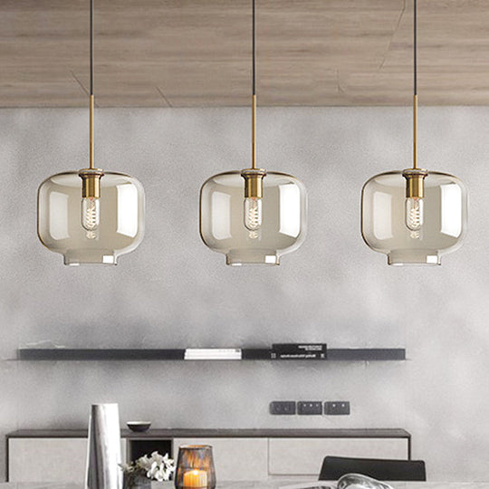 Contemporary Brass Suspension Lamp With Clear Glass Shade - Dining Room Pendant Light