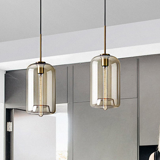 Contemporary Brass Suspension Lamp With Clear Glass Shade - Dining Room Pendant Light