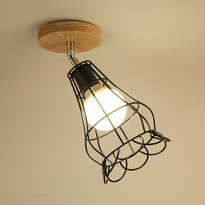 Vintage Industrial Black Ceiling Light Fixture - Metallic Cylinder/Square Cage Design Bedroom Semi