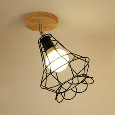 Vintage Industrial Black Ceiling Light Fixture - Metallic Cylinder/Square Cage Design Bedroom Semi