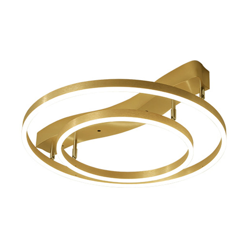 Gold Finish Ring Ceiling Mounted Led Semi Flush Light With Artistic Metal Detailing / 23.5’ White