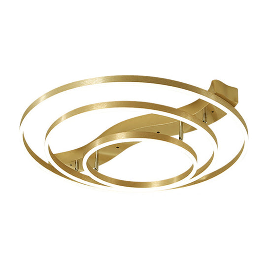 Gold Finish Ring Ceiling Mounted Led Semi Flush Light With Artistic Metal Detailing / 31.5’ White