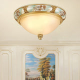 Traditional Brass Bowl Shaped Flushmount Light - Frosted Glass 3 Lights 15/19 Wide