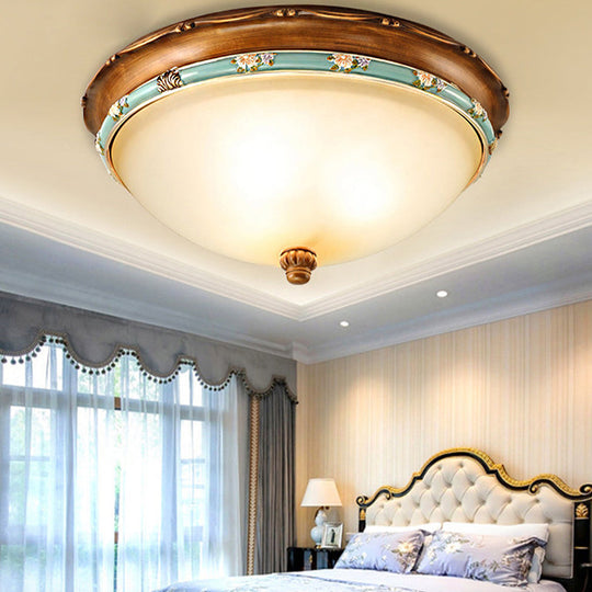 Traditional Brown Bowl Shaped Bedroom Ceiling Light Fixture - 3 Lights Frosted Glass 12.5/16/18.5