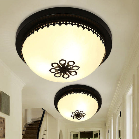 Classic Black Flush Ceiling Light Fixture 4 Lights Frosted Glass Bowl 14’/18’ Wide - Ideal For