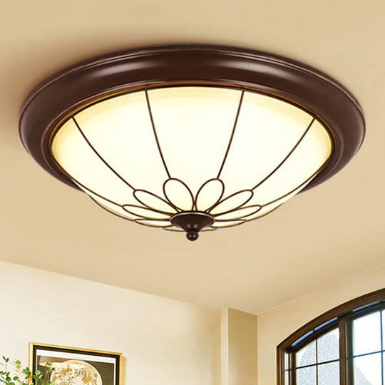 Led Corridor Ceiling Flush Light Fixture - Classic Brown Bowl Frosted Glass Shade In Warm/White