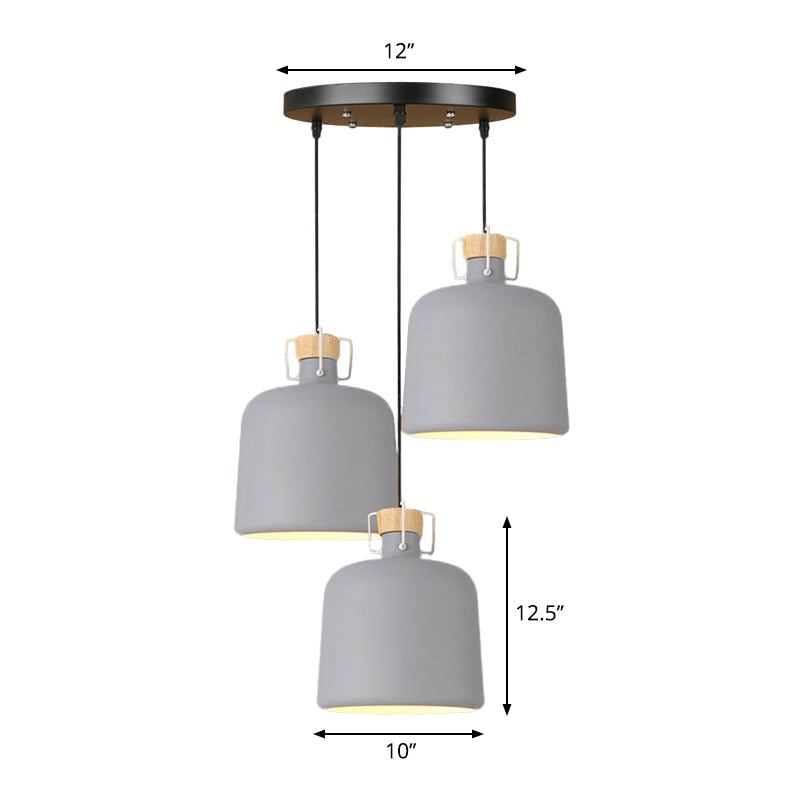 Modern Gray Bucket Pendant Lighting With 3 Bulbs Stylish Metallic Ceiling Light For Kitchen