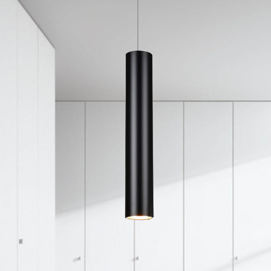 Cylinder Aluminum Pendant Lights - Minimalist Black Led Lighting For Dining Room (11’/19’/27’