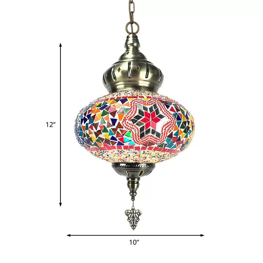 Colorful Glass Pendant Ceiling Light Fixture - Traditional Global Style With 1/4 Heads In Chrome For