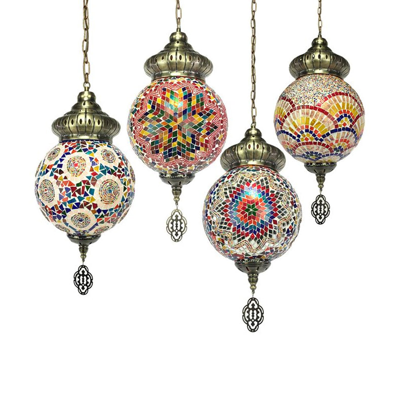 Retro Colorful Glass Sphere Suspension Light With 1/4 Hanging Lamp Heads - Ideal For Restaurants