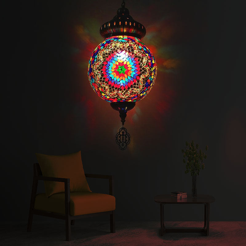 Retro Colorful Glass Sphere Suspension Light With 1/4 Hanging Lamp Heads - Ideal For Restaurants