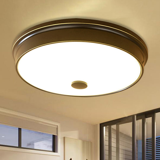 Traditional Led Bedroom Ceiling Light In Black/Gold With Round White Glass Flush Fixture Multiple