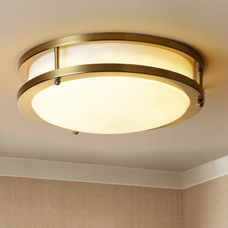 Led Ceiling Mount Drum Flush Light Fixture For Corridor - Black/Brass Finish With Warm/White Options