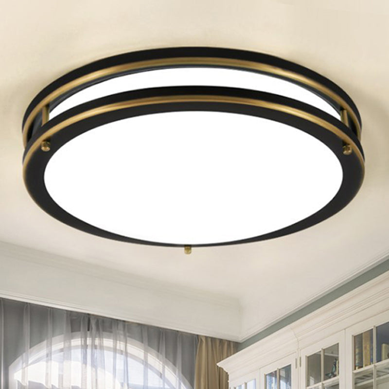 Led Ceiling Mount Drum Flush Light Fixture For Corridor - Black/Brass Finish With Warm/White Options