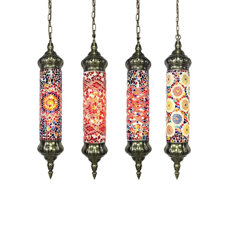 Retro Colorful Glass Bronze Tube Pendant Light - 1/4 Heads Ceiling Fixture For Living Room