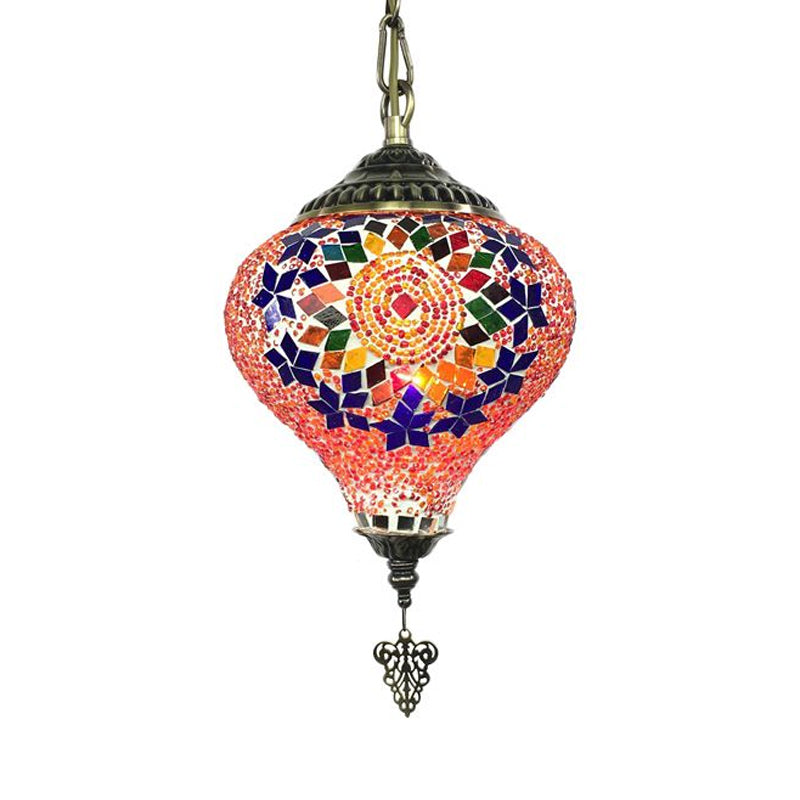 Bronze Coffee House Pendant Light Kit With Colorful Glass Shade